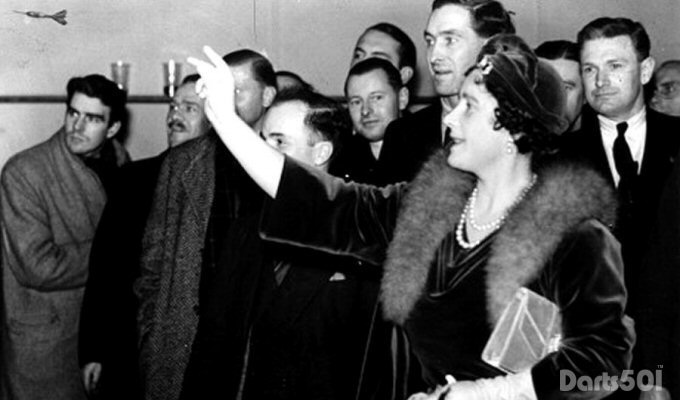 Queen mum throwing darts - Slough